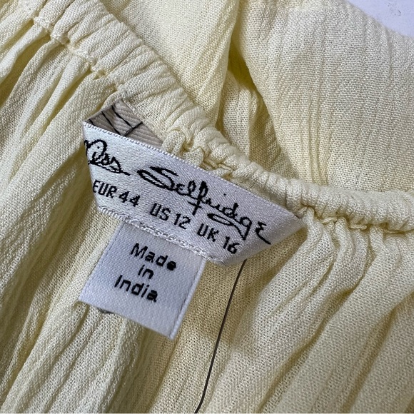 Miss Selfridge Yellow Tie Front Gauzey Flutter Sleeve Top SZ 12 - Picture 6 of 10